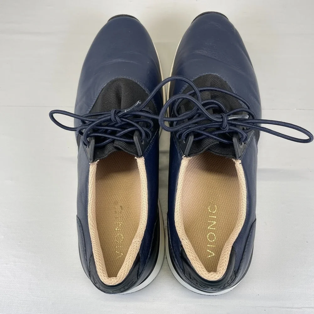 Vionic Carmen Walking Shoes Womens Size 9 M Navy Blue Leather Lace Up Sneakers